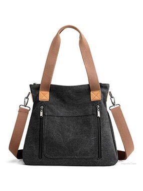 Canvas Tote Bag Multi-Pocket Shoulder Crossbody Work Handbag